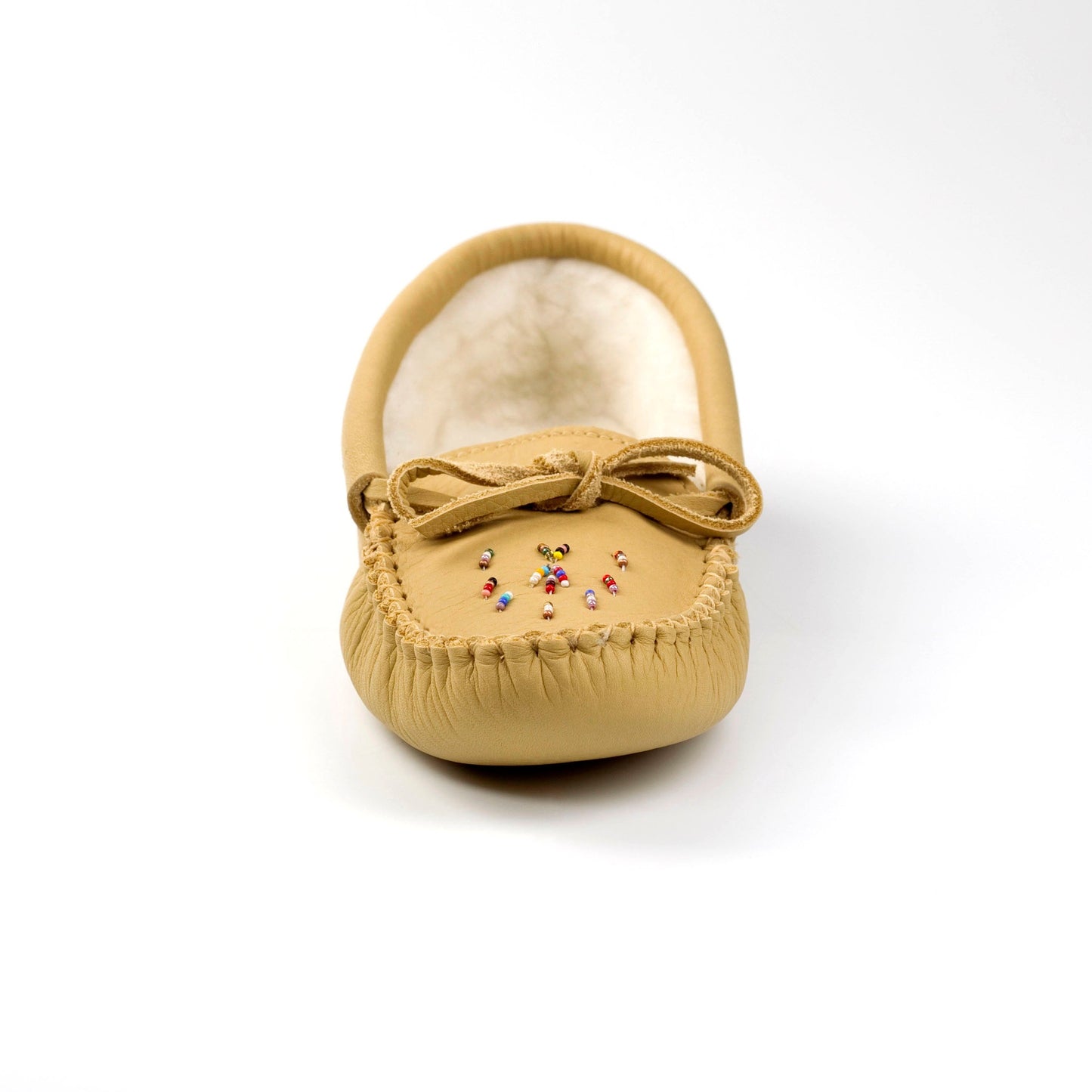 Women's Tecumseh Canada Deer Tan Moosehide Moccasins With Hand Sewn Beaded Vamp