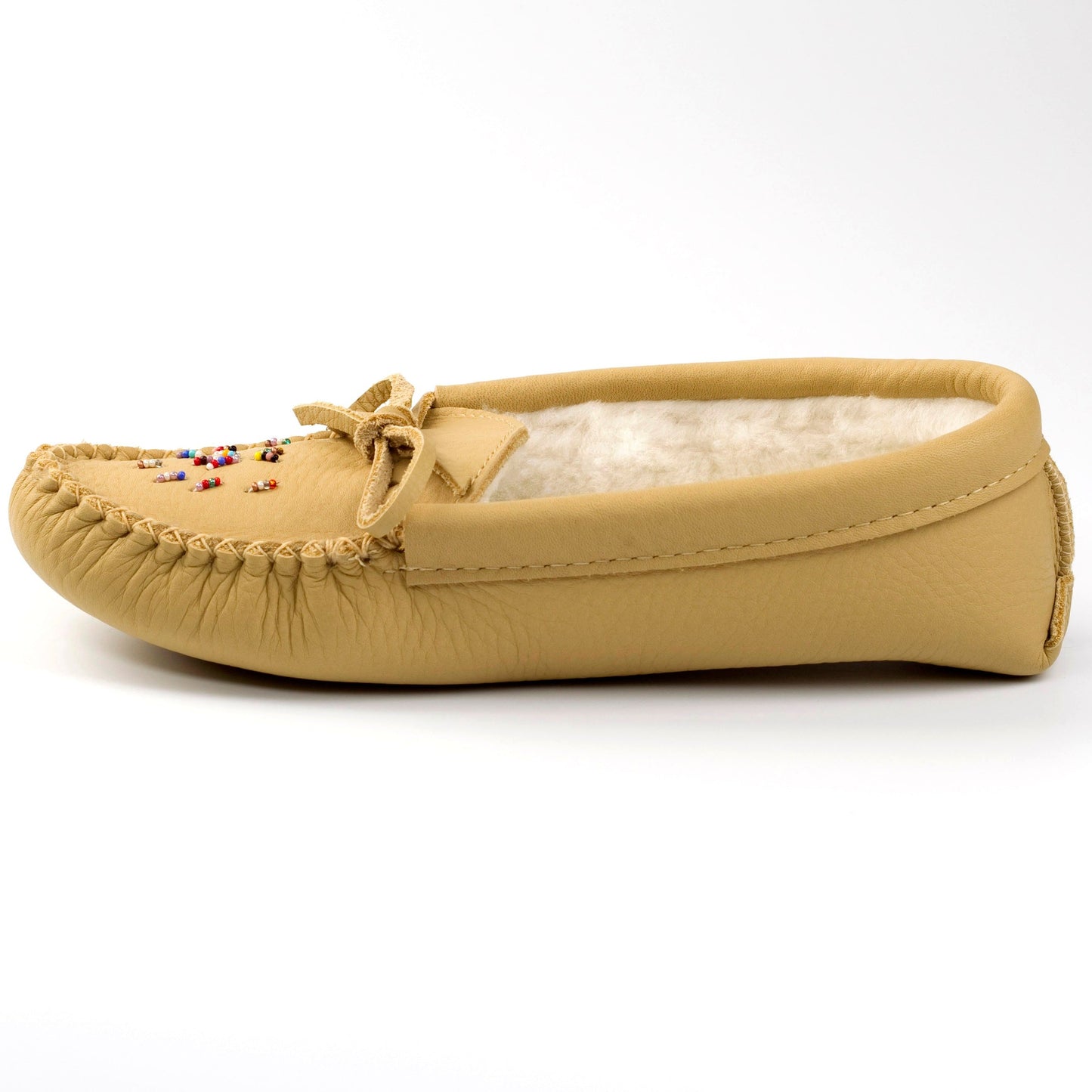 Women's Tecumseh Canada Deer Tan Moosehide Moccasins With Hand Sewn Beaded Vamp