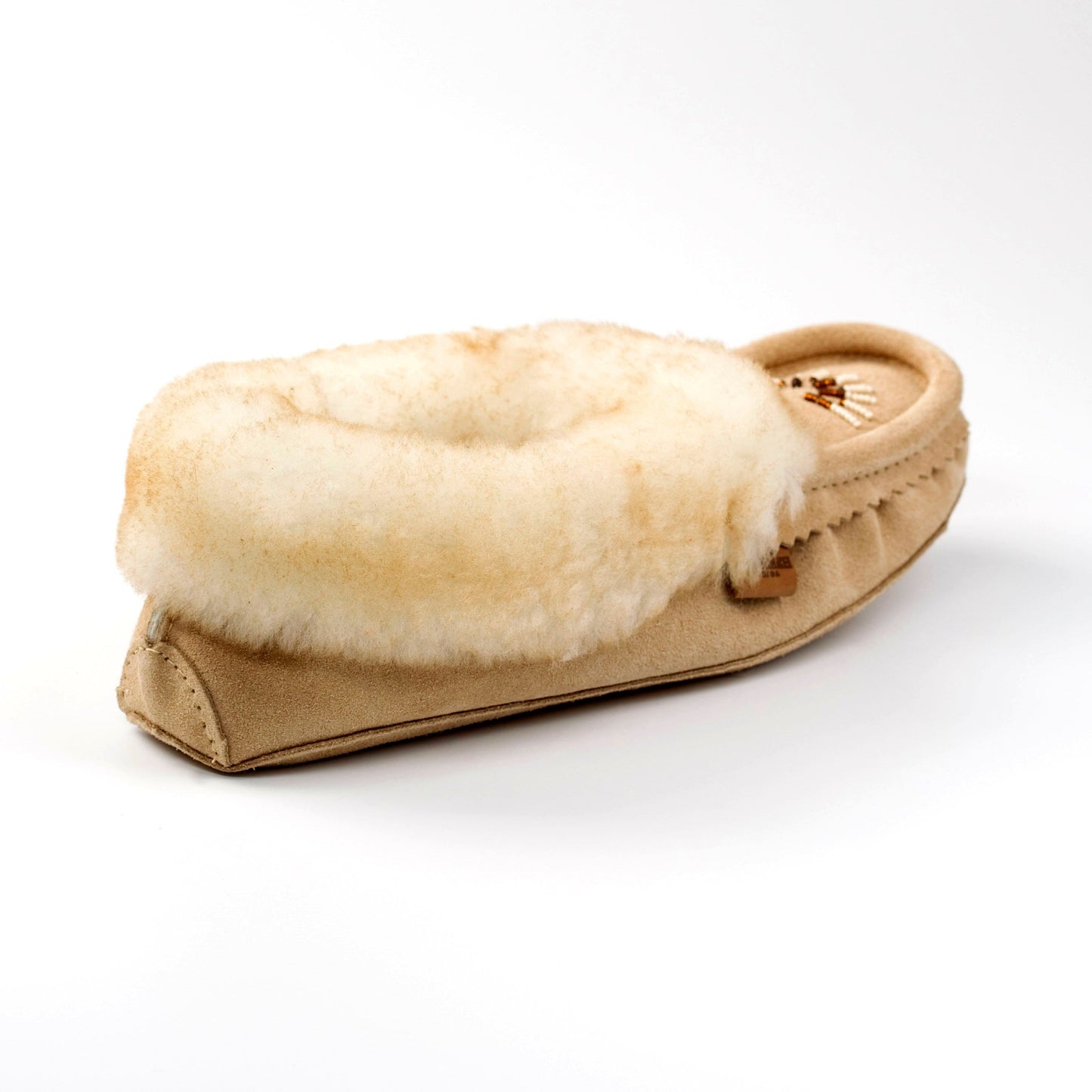 Women's Sand Suede Moccasins With Sheepskin Footbed, Lining, And Collar