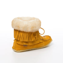 Load image into Gallery viewer, Women&#39;s Indian Tan Suede Sheepskin Lined Concho Mukluk Boots Fringe
