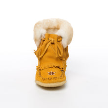 Load image into Gallery viewer, Women&#39;s Indian Tan Suede Sheepskin Lined Concho Mukluk Boots Fringe
