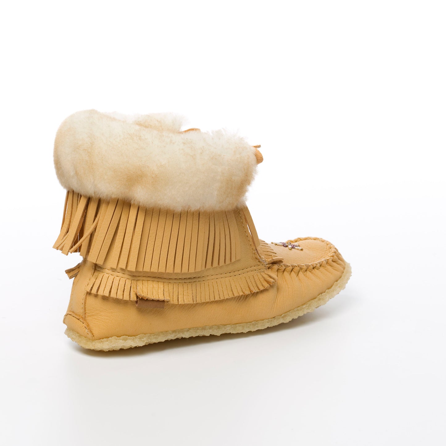 Women's Natural Moosehide Leather Sheepskin Lined Concho Mukluk Boots Fringe