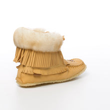 Load image into Gallery viewer, Women&#39;s Natural Moosehide Leather Sheepskin Lined Concho Mukluk Boots Fringe
