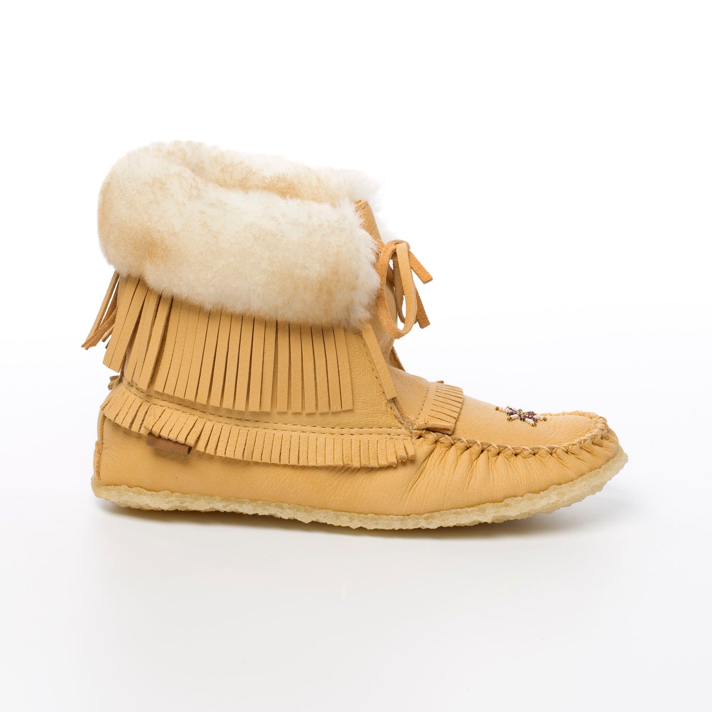 Women's Natural Moosehide Leather Sheepskin Lined Concho Mukluk Boots Fringe