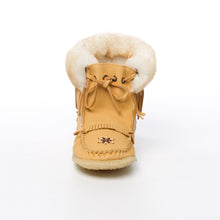 Load image into Gallery viewer, Women&#39;s Natural Moosehide Leather Sheepskin Lined Concho Mukluk Boots Fringe
