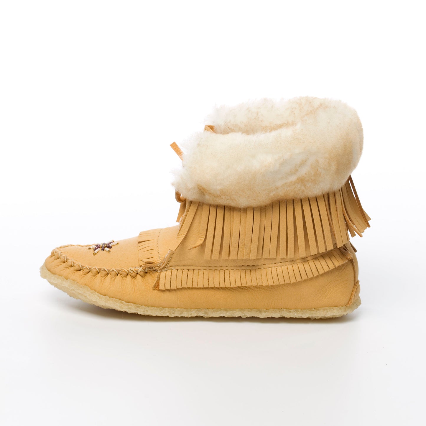 Women's Natural Moosehide Leather Sheepskin Lined Concho Mukluk Boots Fringe