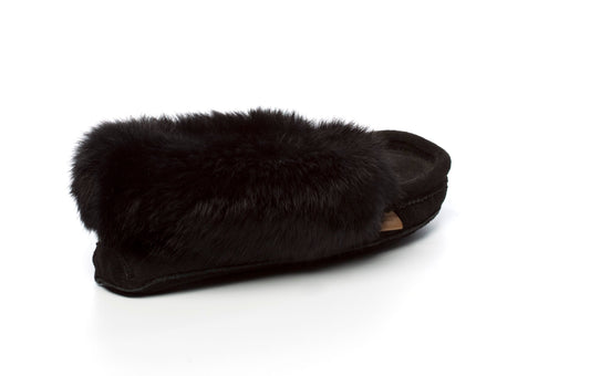 Men's Tecumseh Canada Black Suede Rabbit Fur Moccasins With Wool Lining