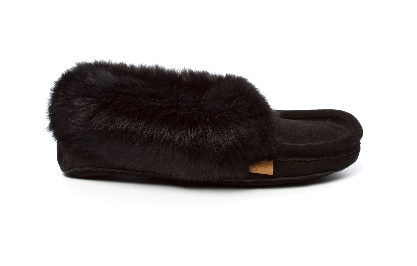 Men's Tecumseh Canada Black Suede Rabbit Fur Moccasins Lined With Fleece