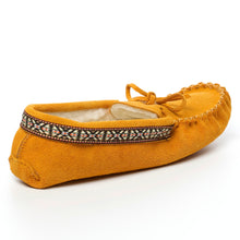 Load image into Gallery viewer, Womens Tecumseh Canada Indian Tan Suede Moccasins With Indian Braid Trim
