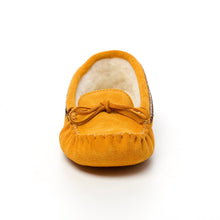 Load image into Gallery viewer, Womens Tecumseh Canada Indian Tan Suede Moccasins With Indian Braid Trim
