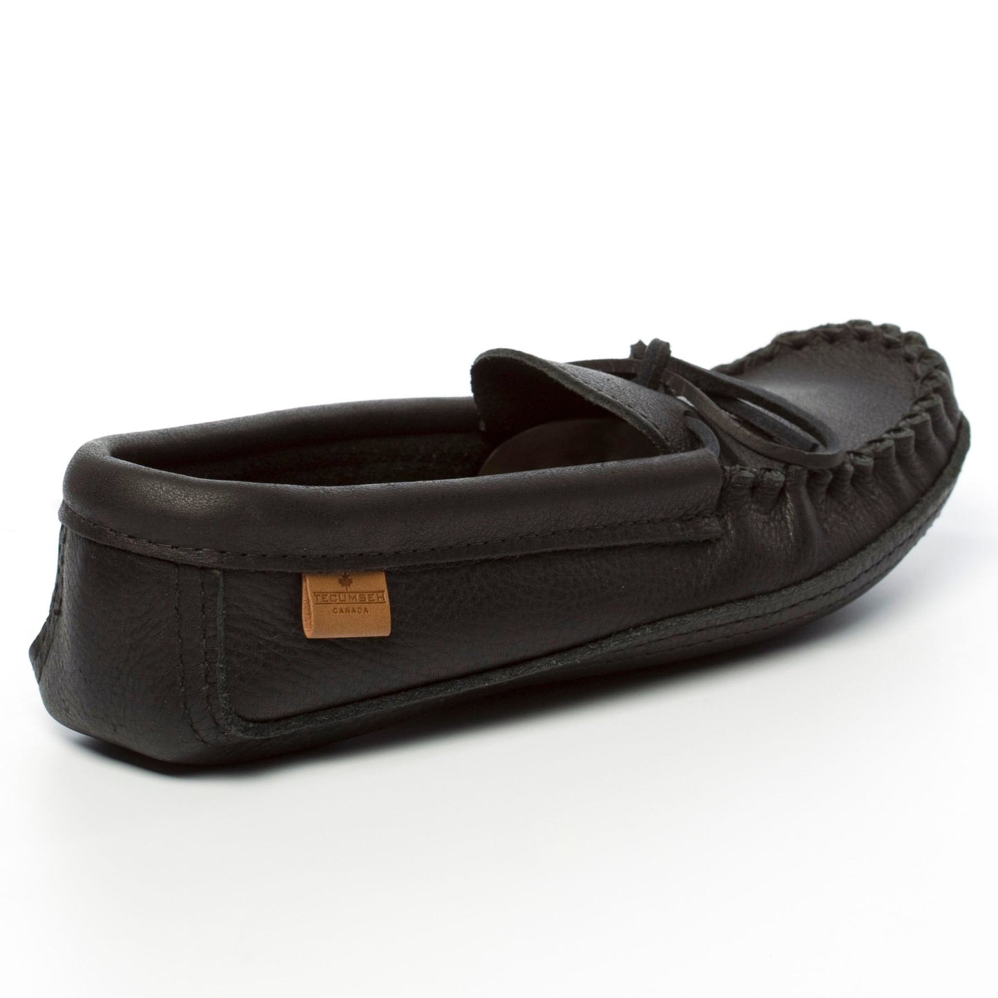 Women's Tecumseh Canada Black Leather Moccasins With Leather Ski Sole