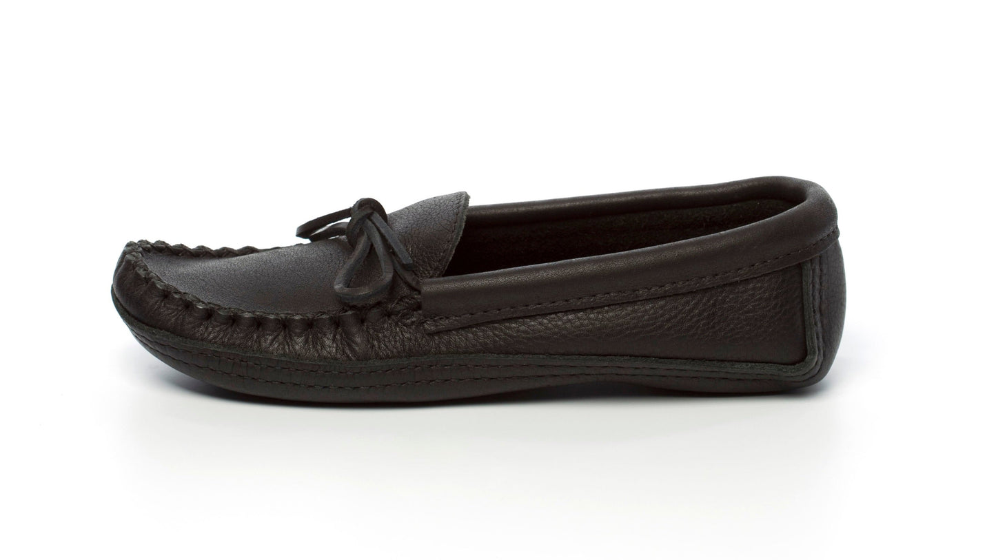 Women's Tecumseh Canada Black Leather Moccasins With Leather Ski Sole