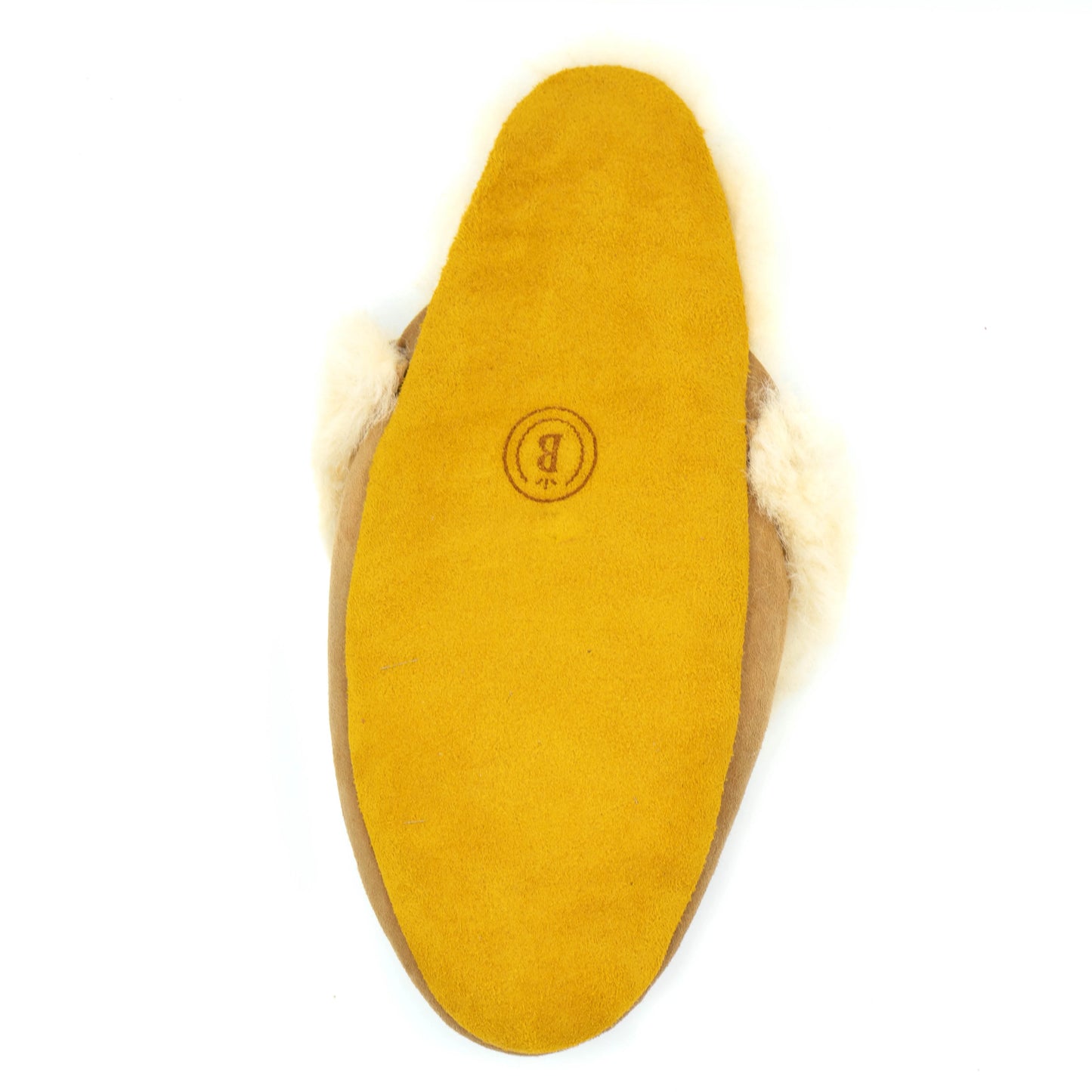 Yellow shoe insole with white fur lining on a white background