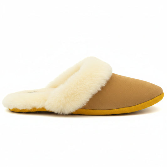 Slipper with white fur lining on a white background