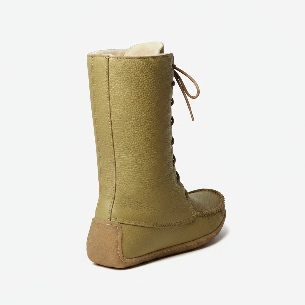 deer tan boot with laces on a white background