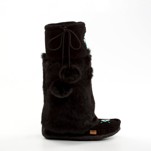 black suede mukluks tall wih beading