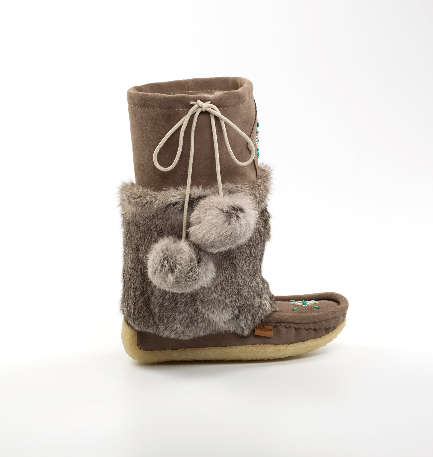 grey rabbit fur mukluks made in Canada 