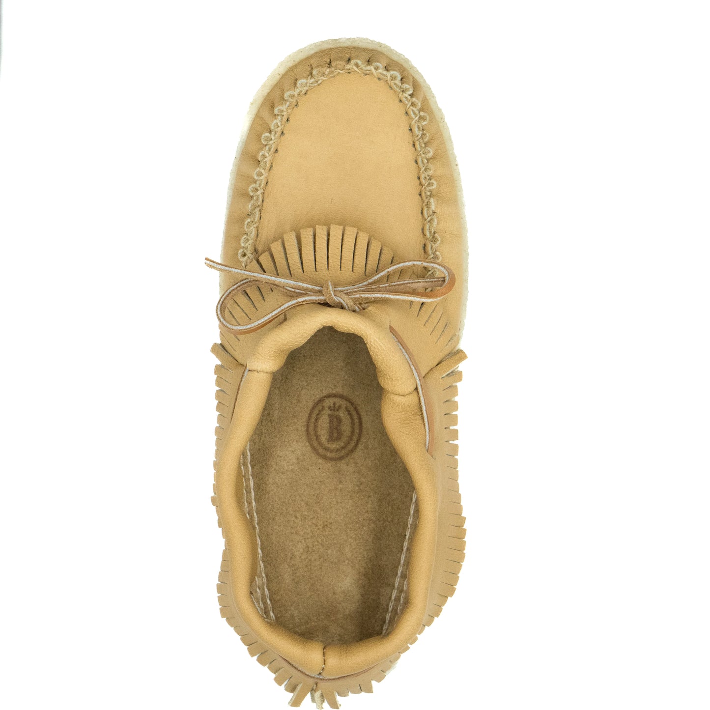 Tan moccasin shoe on a white background