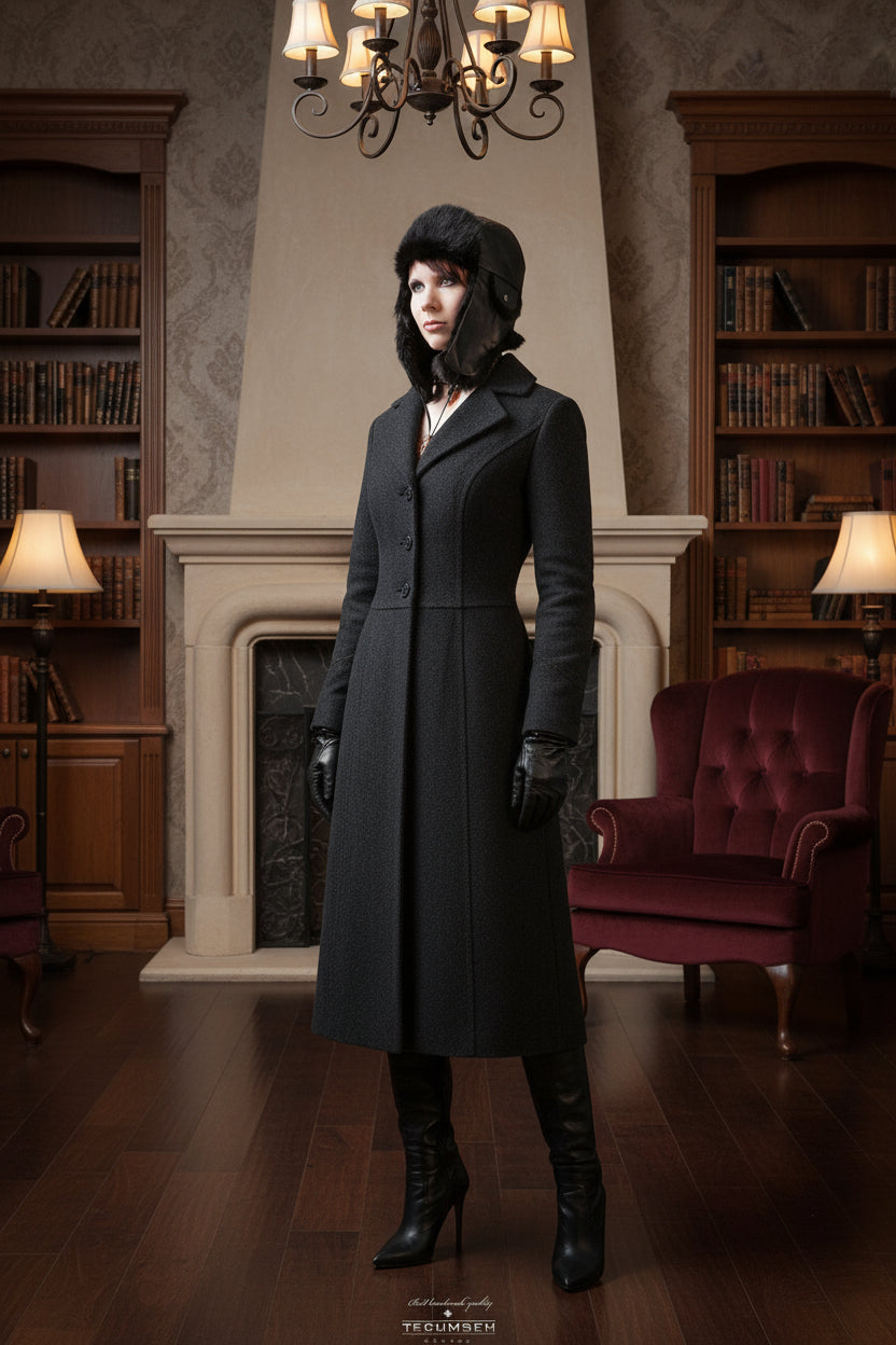 Tecumseh Canada Black Rabbit Fur Bomber Hat in Black Leather- Handcrafted in Canada