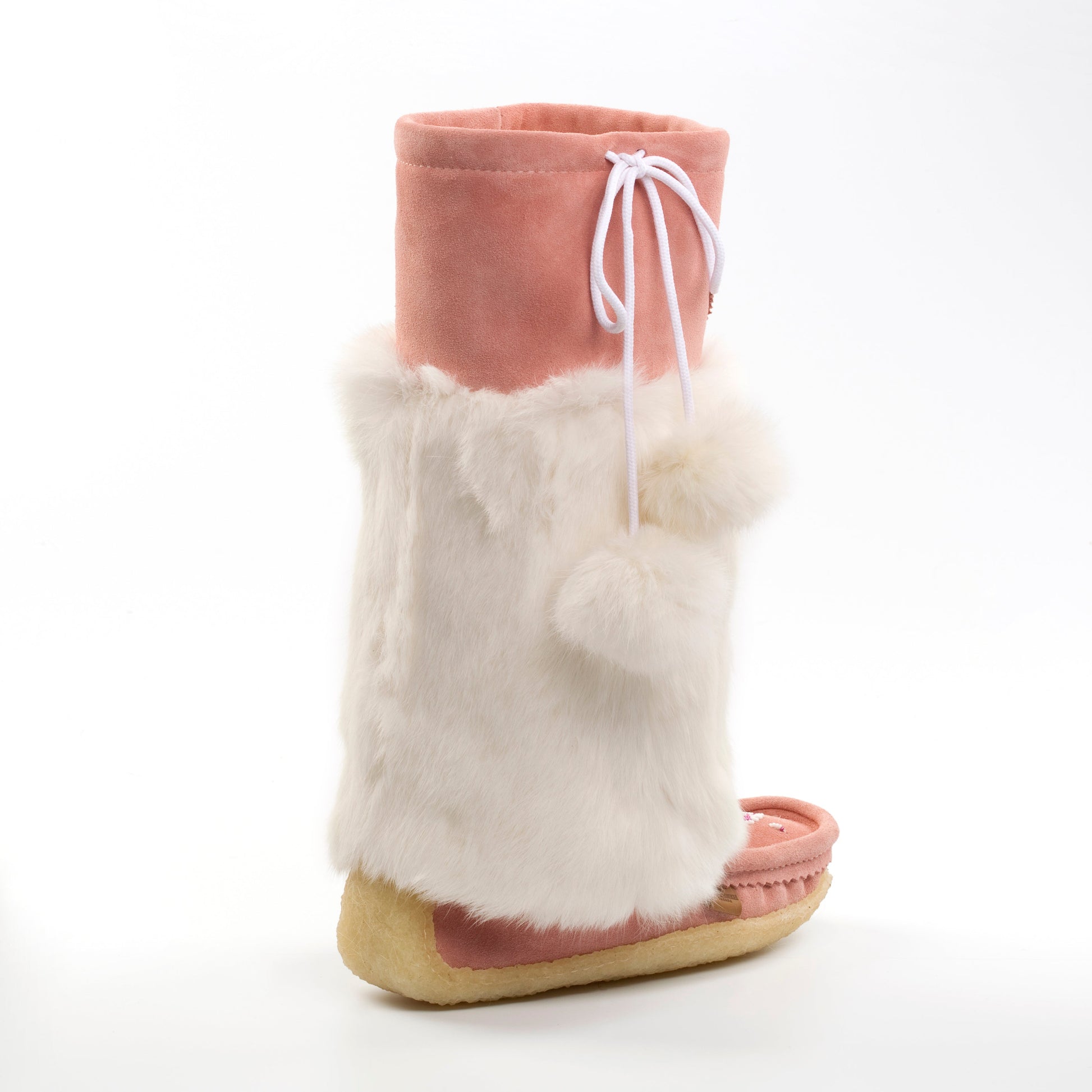 pink mukluks with white rabbit fur and gum sole tecumseh canada 