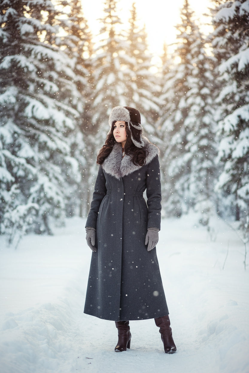 Tecumseh Canada Grey Rabbit Fur Bomber Hat in Brown Leather- Handcrafted in Canada