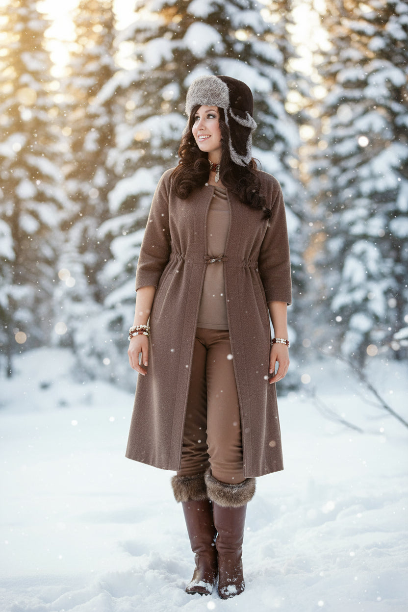 Tecumseh Canada Grey Rabbit Fur Bomber Hat in Brown Leather- Handcrafted in Canada