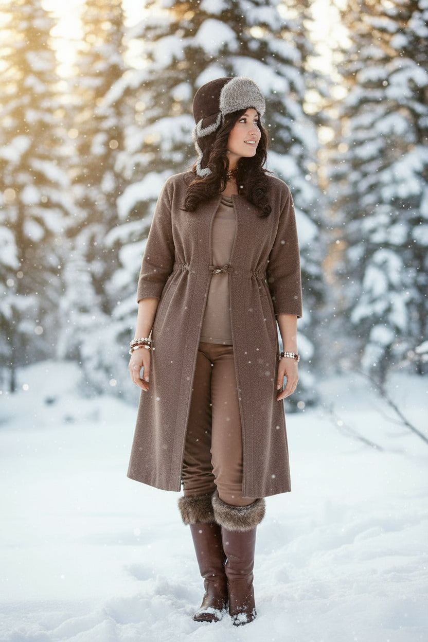 Tecumseh Canada Grey Rabbit Fur Bomber Hat in Brown Leather- Handcrafted in Canada