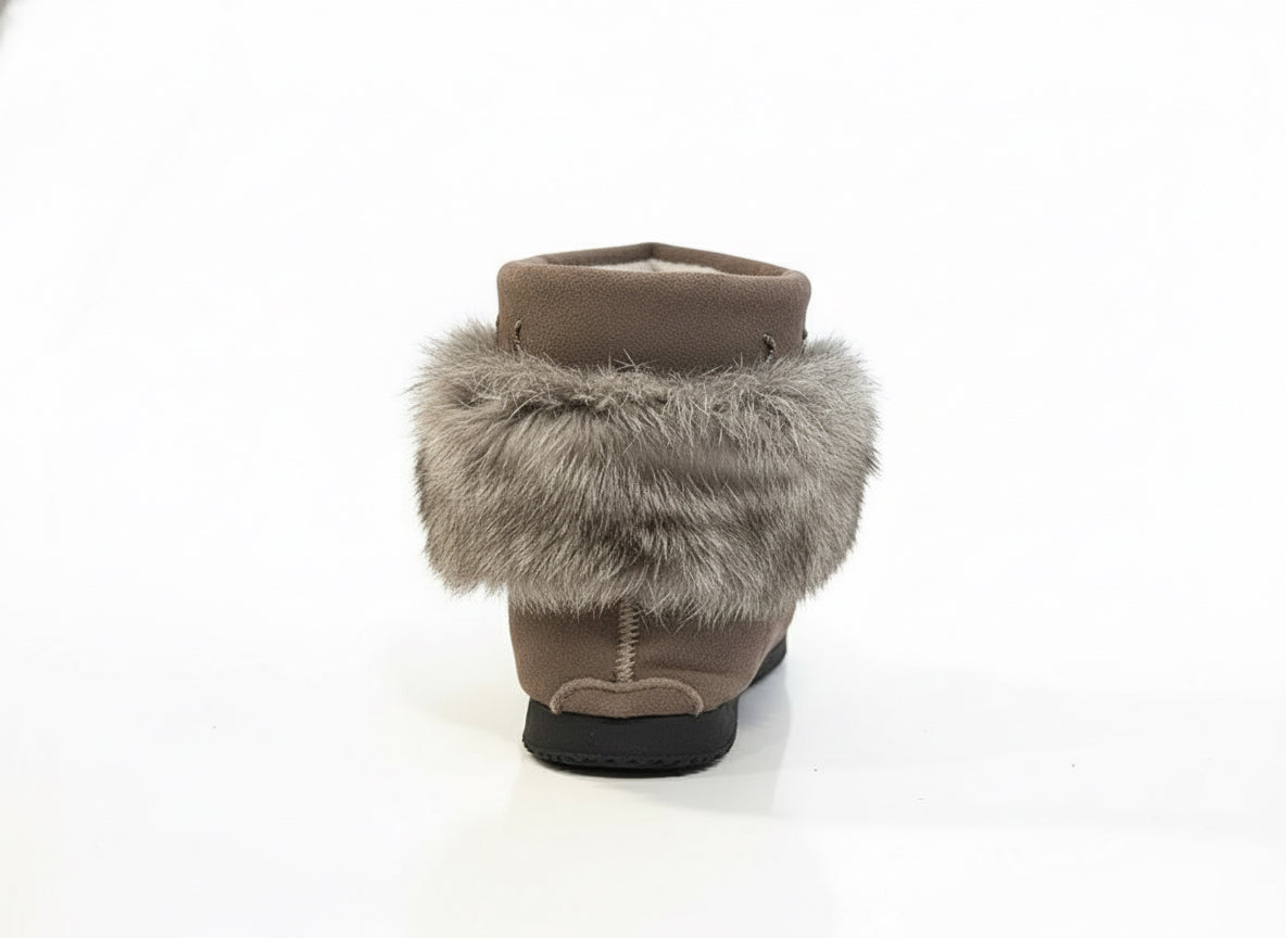 Charcoal Ankle Fur Boots with Grey Rabbit Fur & Hand Beading