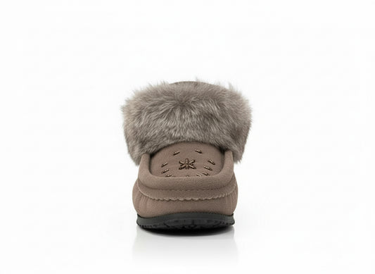 Charcoal Ankle Fur Boots with Grey Rabbit Fur & Hand Beading