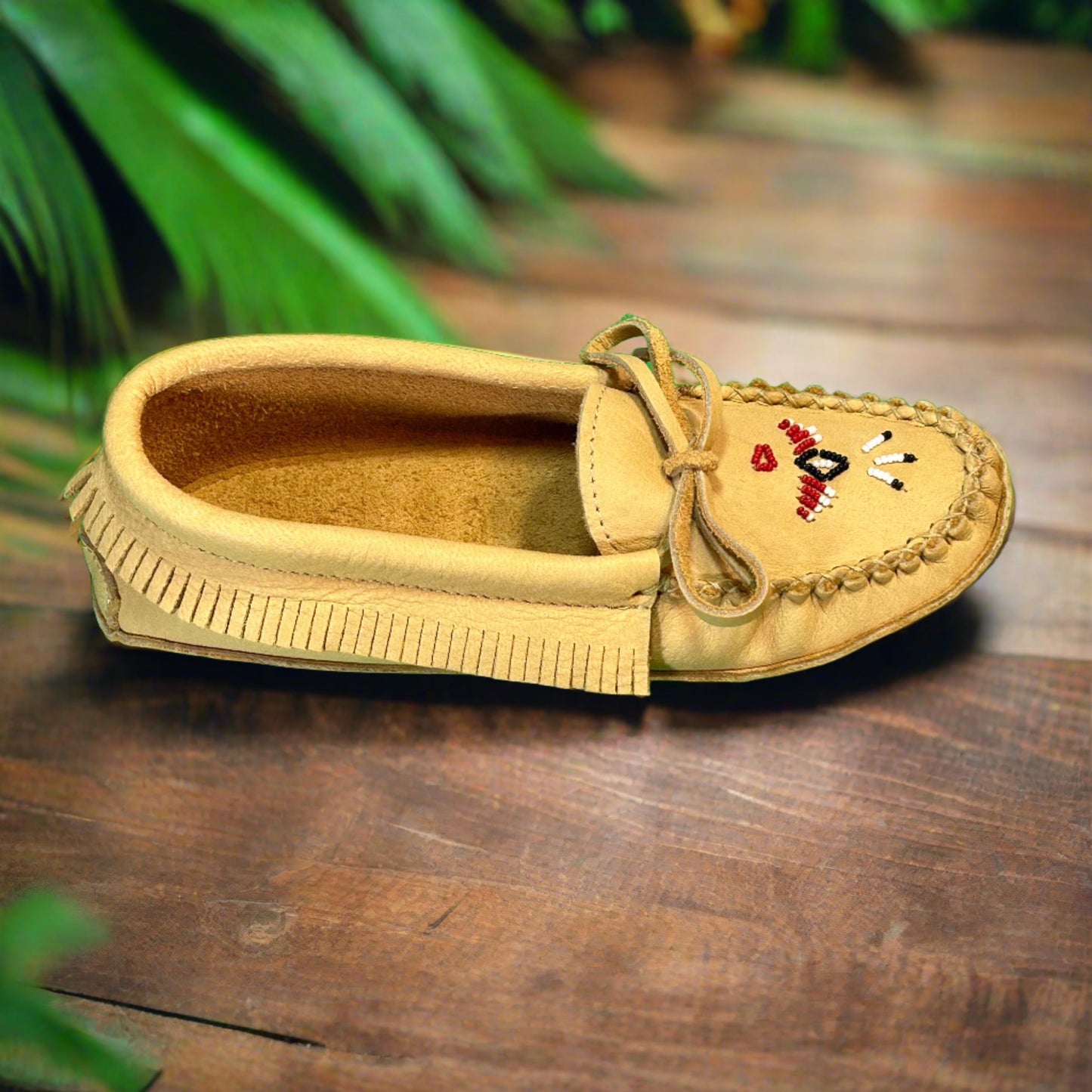 Womens Tecumseh Canada Natural Moose Hide Moccasins With Double Padded Sole