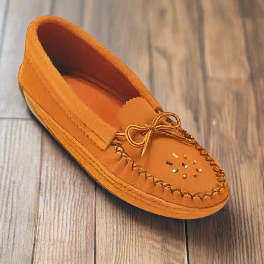 Women's Dark Tan Suede Moccasins With Double Padded Suede Sole