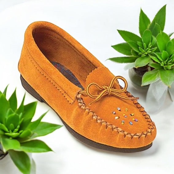 Womens Indian Tan Suede Driving Moccasins With Crepe Outsole