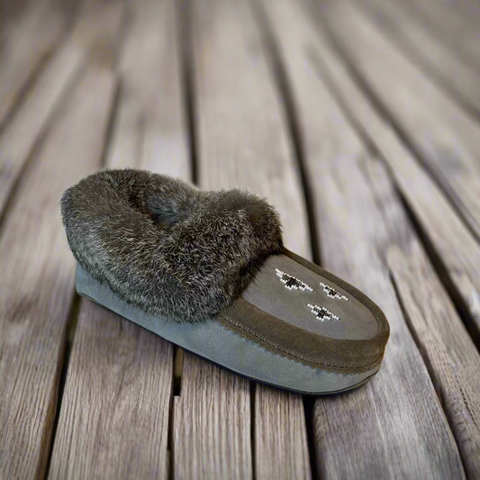 grey sheepskin slippers with rabbit fur 