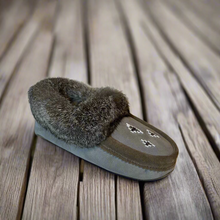 Load image into Gallery viewer, grey sheepskin slippers with rabbit fur 
