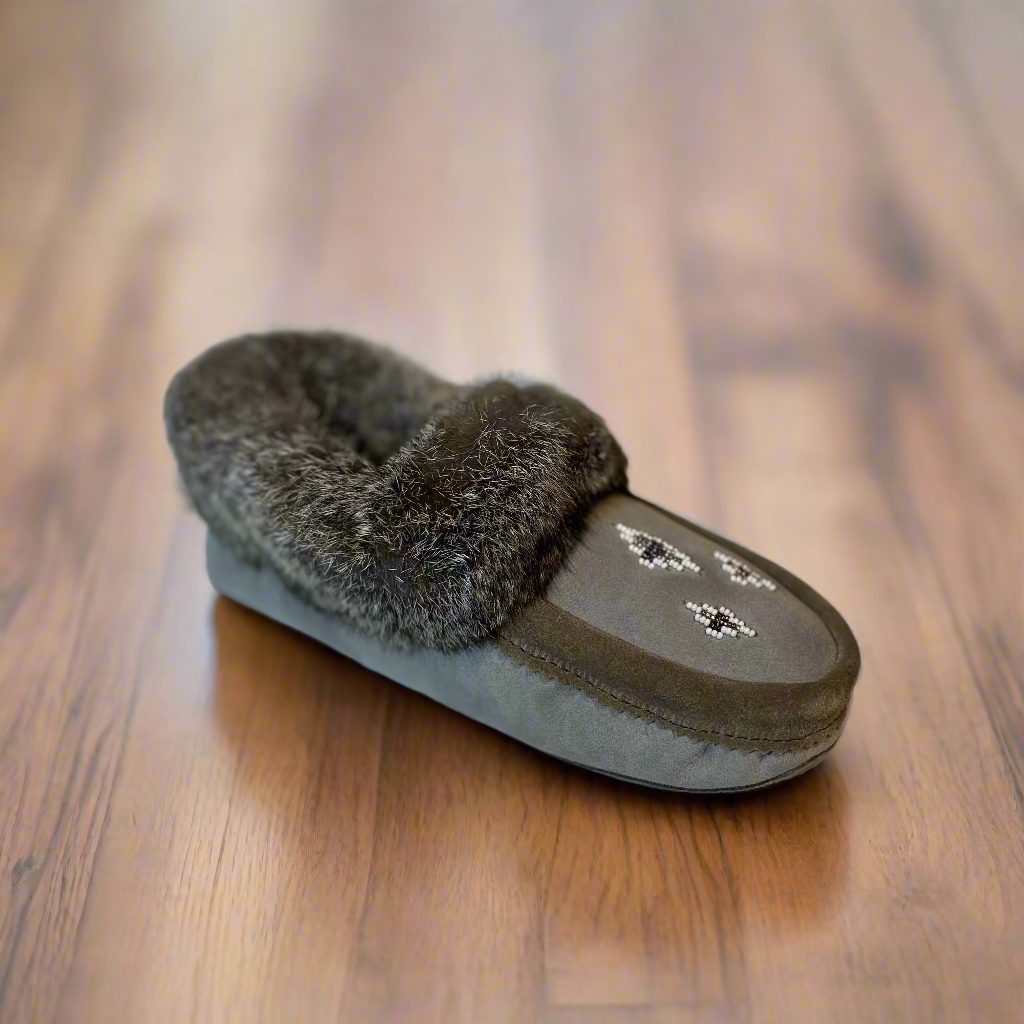 kb221 grey sheepskin moccasins with fur