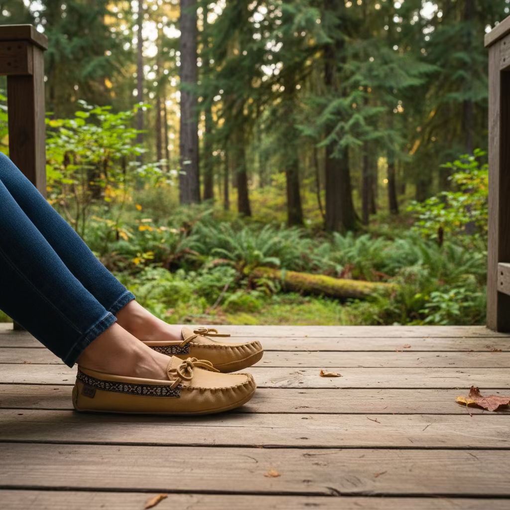 Women's Wild Mooshide Moccasins With Indian Braid Collar And Padded Sole