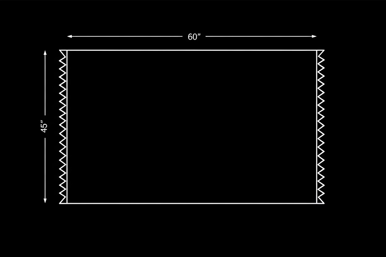 Measurement chart with a rectangle labeled '60"' and '45°' on a black background.