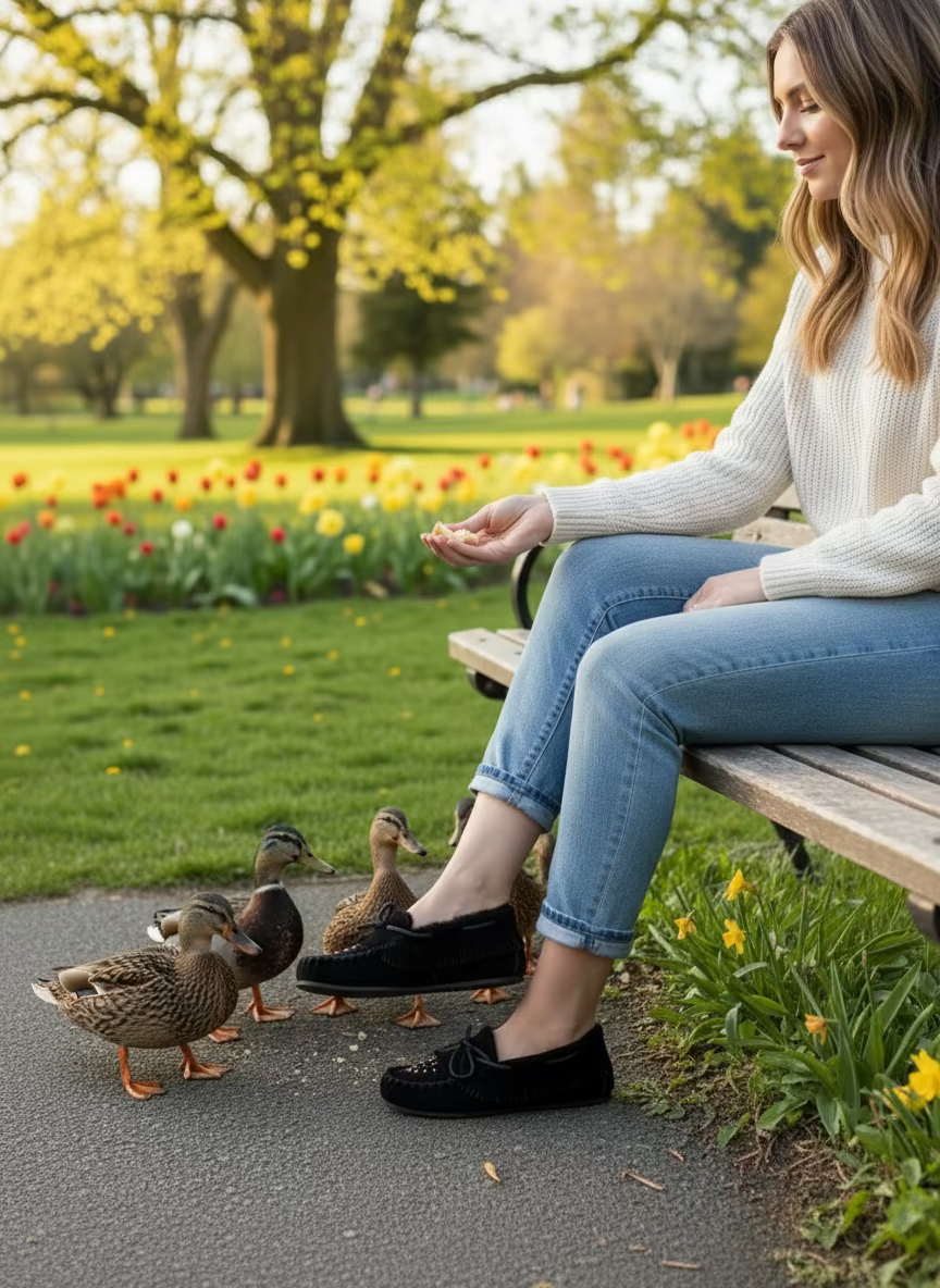 Black moccasin shoe on a white background