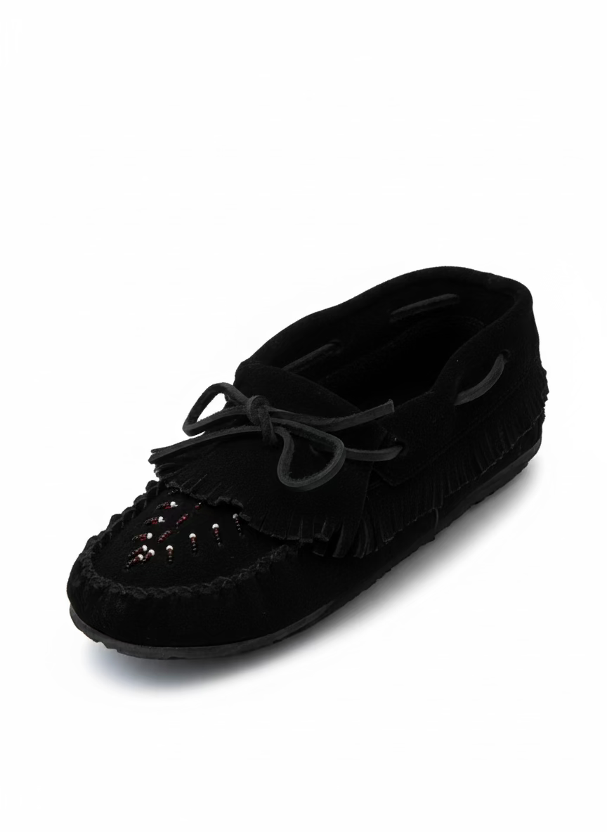 Black moccasin shoe on a white background