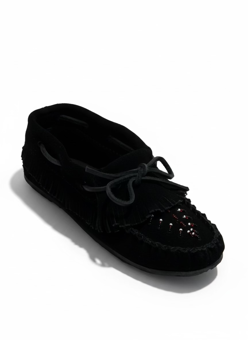 Black moccasin shoe on a white background