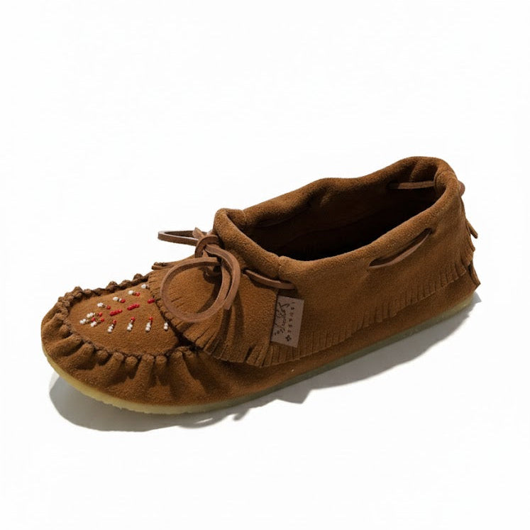Brown moccasin shoe on a white background