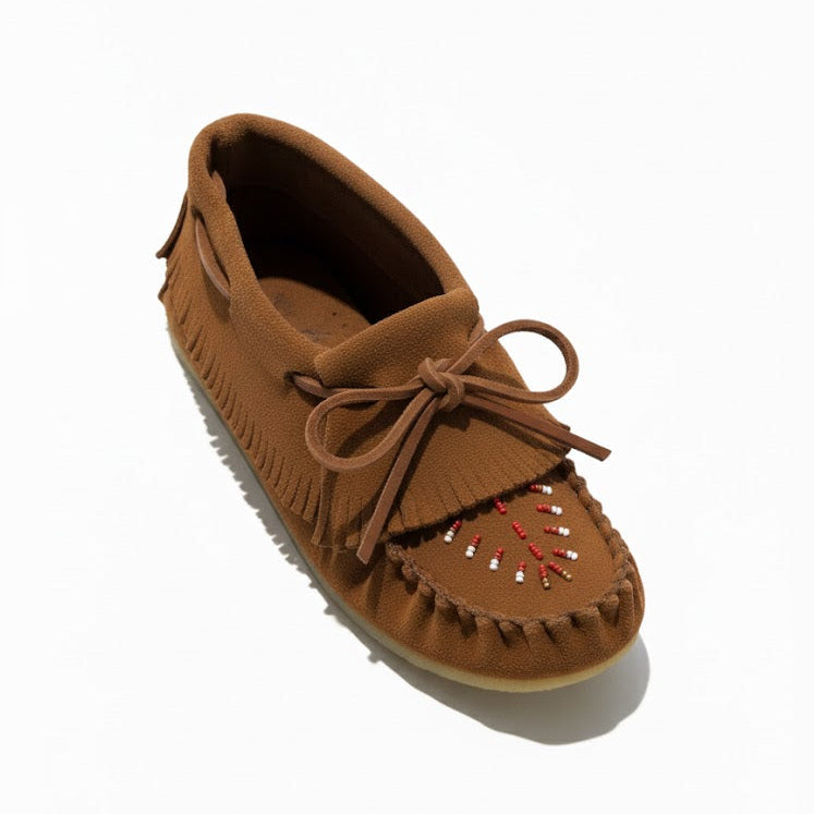 Brown moccasin shoe on a white background