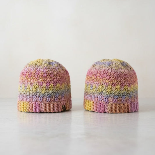 Handmade Pastel Rainbow Crochet Winter Hat by Rosie's Garden