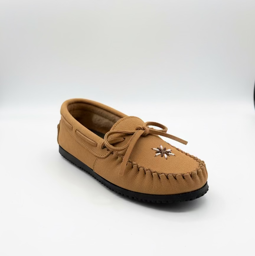 Dark Tan moccasin shoe on a white background