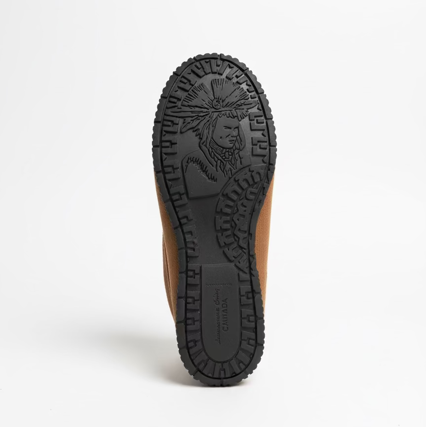 Women's Mocha Suede Moccasins With Beaded Vamp and Indian Chief Sole