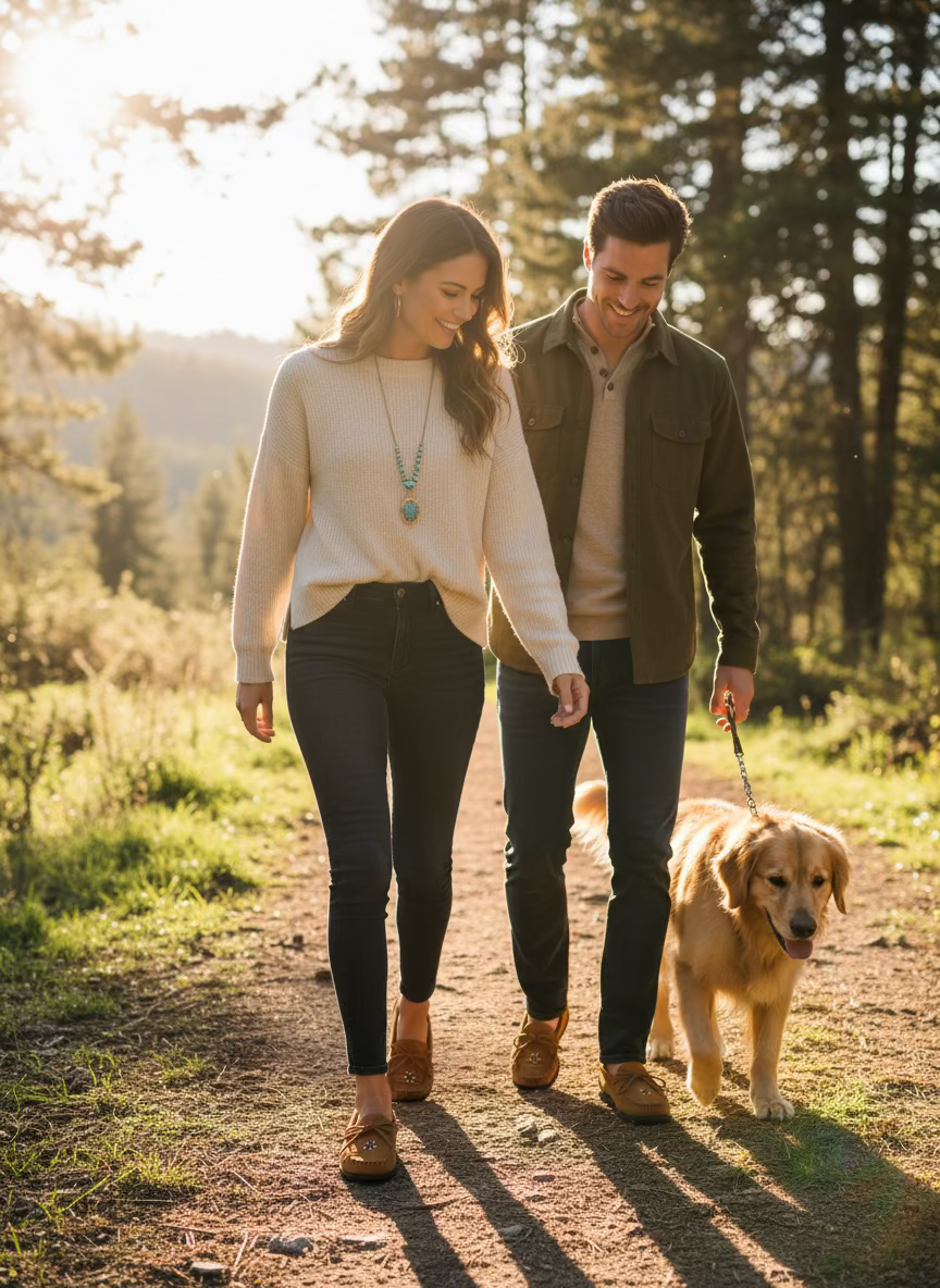 Women's Mocha Suede Moccasins With Beaded Vamp and Indian Chief Sole