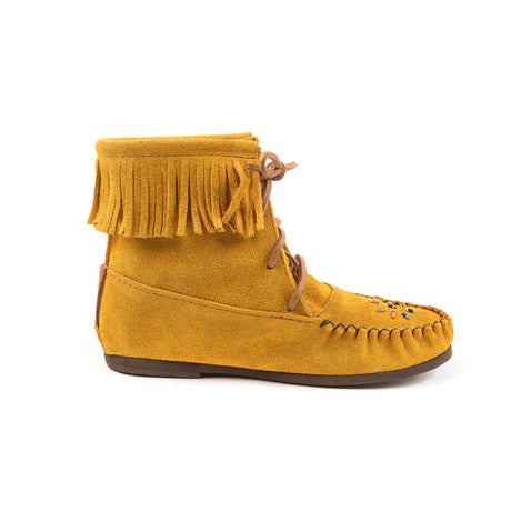 Women's Indian Suede Concho Moccasin Boots Fringe