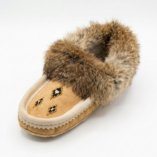 Sheepskin Slipper with fur trim on a white background