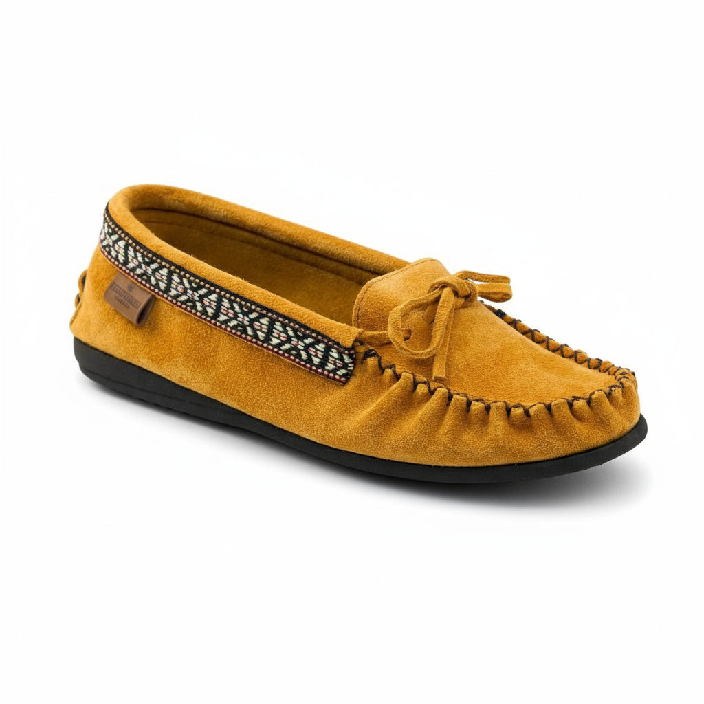 Women's Indian Tan Suede Moccasins With Indian Braid And Rubber Sole ...