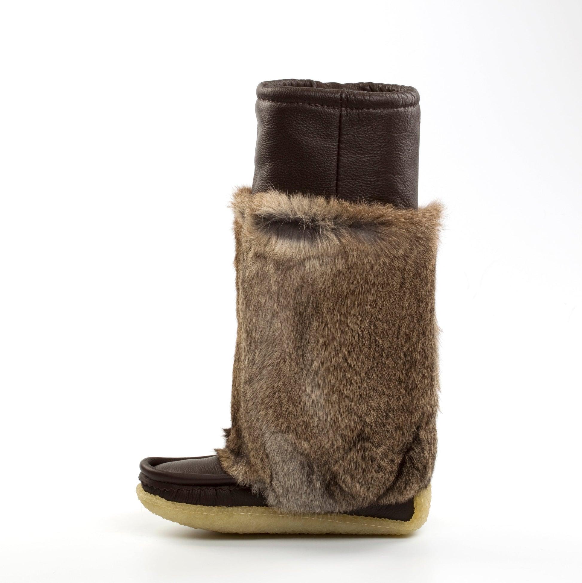 Brown fur boot cuff on a white background